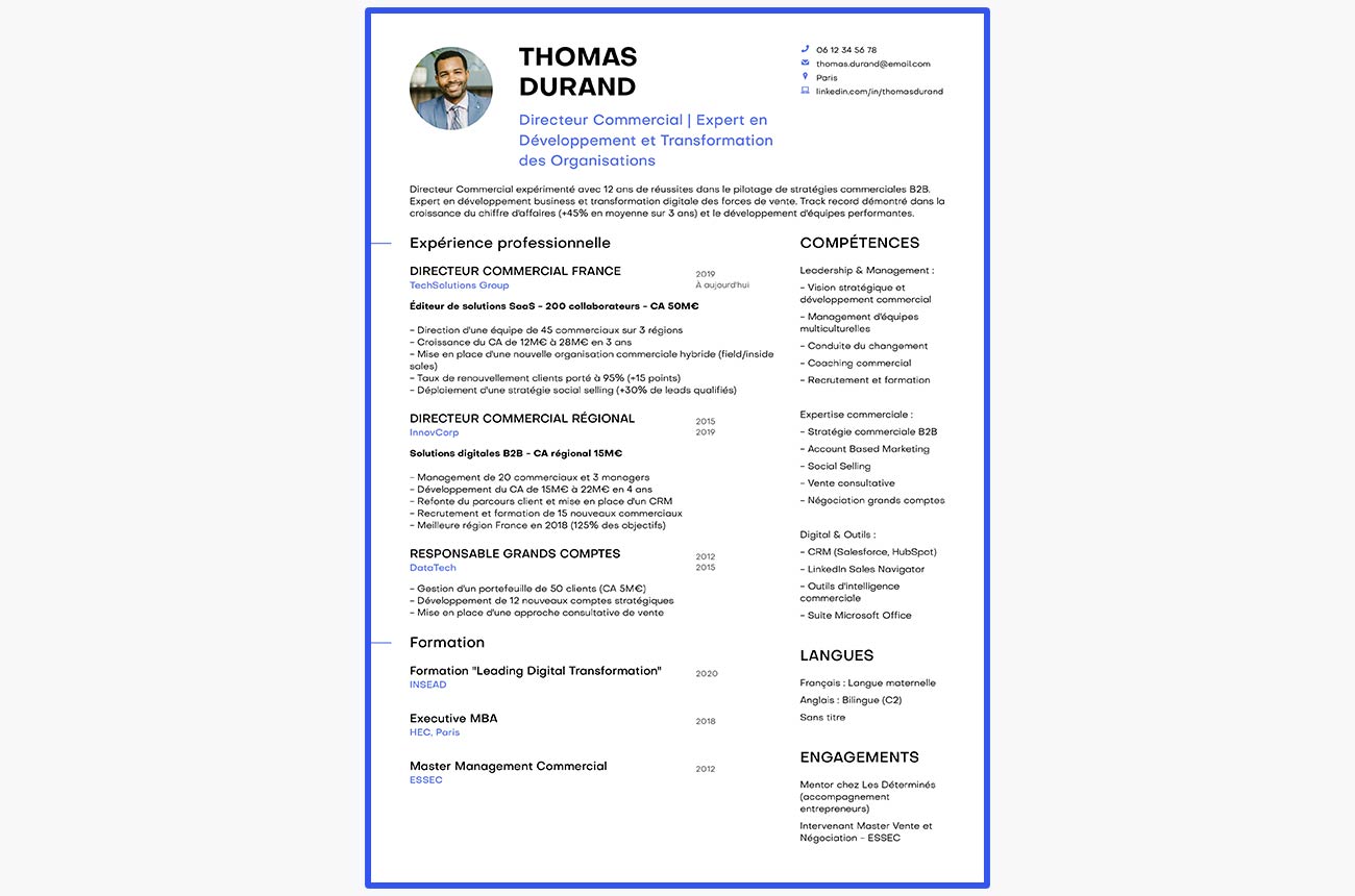 CV de directeur commercial créé en ligne et téléchargé en PDF